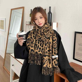 マフラー レディース ヒョウ柄 ストール ショール 秋冬 厚手 あったか レトロ 韓国風 フリンジ付き ポリエステル 普段使い 通勤 通学 旅行 プレゼント