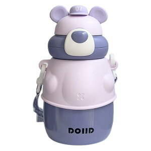 水筒 キッズ 子供用 ステンレスボトル ストロー付き 500ml 保温 保冷 携帯用 真空断熱 316ステンレス鋼 かわいい 小熊 ラベンダーパープル ピンク ブラック