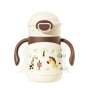 ベビー用マグ 350ML ステンレス製 ストロー付き 保温 保冷 水筒 ハンドル付き ミルク お茶 離乳食 316ステンレス 304ステンレス 軽量 携帯 カートゥーン ベージュ レッド イエロー