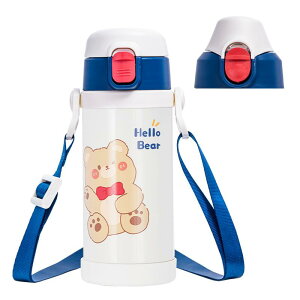 水筒 キッズ 子供用 316ステンレス鋼 ストロー付き 保温 保冷 350ml かわいい アニマル柄 直飲み 幼稚園 保育園 通学 遠足 ブルー ピンク グリーン ブラウン