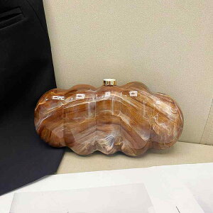 ボックスバッグ レディース 大理石模様 アクリル 宴会 パーティー ベイカー型 枕型 スマホショルダーバッグ 斜めがけ 深灰色 ホワイト 深棕色 浅黄色