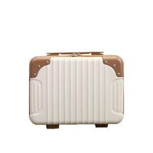スーツケース 14インチ ミニ トランク型 旅行鞄 キャリーバッグ 化粧箱 レトロ ストライプ柄 ABS PC素材 防水 盗難防止 銀色 米白色 ローズゴールド 墨緑色 ブラック