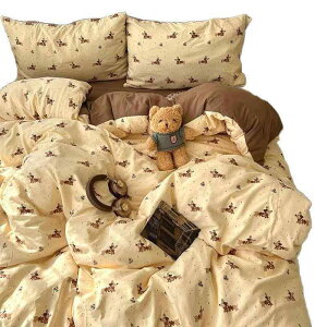 寝具 布団カバー ベッドシーツ 枕カバー 4点セット 水洗綿 磨き毛 学生寮 A類生地 肌に優しい 柔らかい 小熊 猫 格子柄 花柄 かわいい INS風