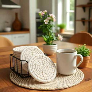 ランチョンマット コースター 綿 手編み カップ 鍋 プレート 断熱 テーブルマット コットン リネン 無地 ピンク系