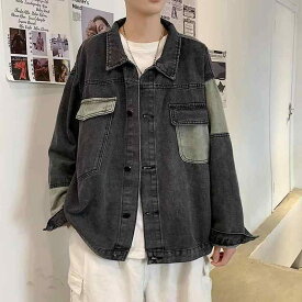 ジャケット メンズ デニム アウター 切り替え ワークウェア 日系 ヴィンテージ風 長袖 厚手 カジュアル ストリート系 かっこいい 普段使い 普段着 秋物 秋服 ビッグシルエット お洒落 トップス