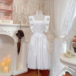 エプロン レディース ガーデニング 花柄 レース ポリエステル カフェ 料理教室 白色 防汚 汚れ防止 韓流スタイル