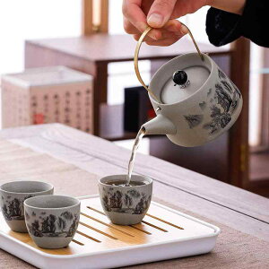 茶器 携帯用 茶器セット 陶器 粗陶 ティーポット 茶盤付き 茶器セット アウトドア