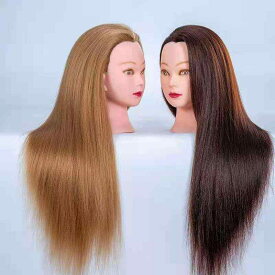その他ヘアアクセサリー レディース 練習用 編み込み ヘアアレンジ カットマネキン ロングヘア 植毛タイプ 深棕色 棕黄色 米白色