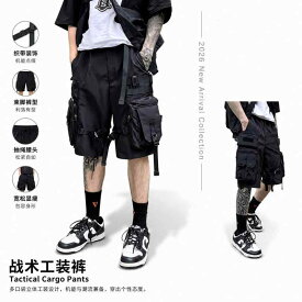 ショートパンツ メンズ レディース カーゴパンツ ハーフパンツ 五分丈 ワークパンツ ワイドパンツ 薄手 通気性 多機能 ポケット ゆったり ゴシック ストリート系 カジュアル 大きいサイズ