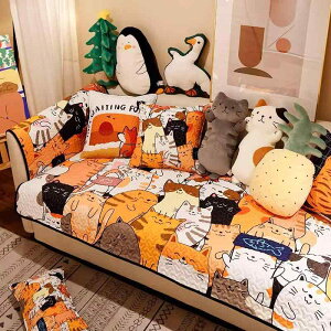 ソファパッド かわいい猫柄 布製 ソファカバー ずれ防止 肘付き おしゃれ ソファタオル