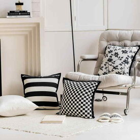 クッションカバー 北欧スタイル抱き枕 ストライプ柄 ぬいぐるみ 無地 チェック柄 花柄 装飾枕 ソファ ベッド 車用 背当て ふわふわ おしゃれ かわいい モノトーン アイボリー ブラック