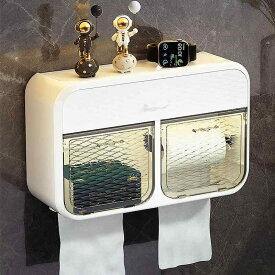 トイレットペーパーホルダー 壁掛け式 多用途 ロールペーパーボックス 防水 湿気防止 予備収納 洗面所 トイレ 浴室 プラスチック製 シンプル ホワイト系