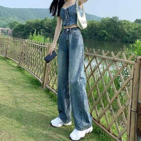 ジーンズ レディース デニムパンツ ジーパン ワイドパンツ ロングパンツ 秋冬 ボトムス 高腰 ハイウエスト 復古風 レトロ ヴィンテージ風 ゆったり 快適 痩せ見え 着痩せ ストレート カジュアル シンプル 通学 通勤 普段着