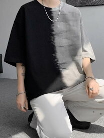 Tシャツ メンズ 半袖 アメリカン ヴィンテージ風 タイダイ柄 グラデーション 五分袖 ゆったり カジュアル ストリート オーバーサイズ トップス 夏