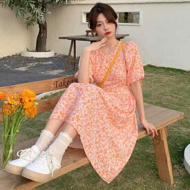 ワンピース レディース 春 夏 花柄 膝丈 半袖 A字 襟ビジュー 切り替え プリーツ Aライン 体型カバー 細見え 高見え 橘 カジュアル 通勤 デート お出かけ 大人 30代 40代 フェミニン 上品 きれいめ