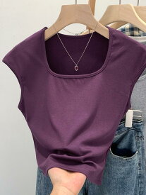 Tシャツ タンクトップ レディース キャミソール トップス ノースリーブ カットソー スクエアネック 高級感 フェミニン 韓国風 スリム フィット タイト おしゃれ きれいめ インナー 無地 シンプル カジュアル 春夏