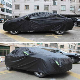 カーボディカバー 自動車用品 全黒 190T塗銀布 車体カバー 防雨 防塵 防晒 固定ベルト 反射テープ セダン SUV