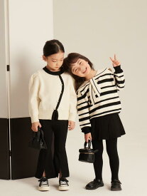 子供 服 女の子 上下セット セットアップ ニット 黒 白 バイカラー 針織 春秋物 カジュアル ナチュラル かわいい 長袖 トップス パンツ ズボン お出かけ 通学 お散歩