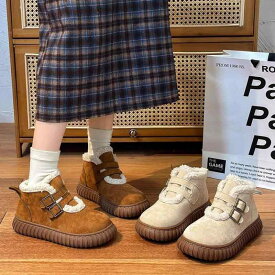 靴 レディース スノーブーツ 厚底 防寒 暖かい 滑り止め ミドル丈 カジュアル ショートブーツ 婦人靴 秋冬 ブラウン系 アイボリー系