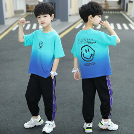 セットアップ 男の子 キッズ 春夏 半袖 トップス ハーフパンツ グラデーション 運動 スポーツウェア 韓国風 子供服
