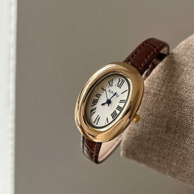 腕時計 レディース 婦人用 女性用 楕円形 レトロ アンティーク調 デザイン ウォッチ レザー ベルト アナログ クォーツ エレガント クラシカル ドレッシー アクセサリー おしゃれ