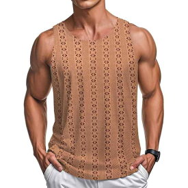 ニット ベスト メンズ 透かし編み トップス ノースリーブ Tシャツ タンク トップ インナー 通気性 軽量 伸縮性 スポーツ カジュアル 普段使い アウトドア オールシーズン