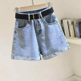ショートパンツ レディース デニムパンツ ハイウエスト ロールアップ 闊腿パンツ Aライン カジュアル シンプル 韓国ファッション ゆったり ボトムス オールシーズン