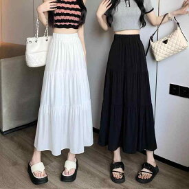 スカート ロング レディース Aライン ホワイト 春夏 ハイウエスト フレアスカート 無地 ドレープ感 落ち感 ボトムス かわいい きれいめ