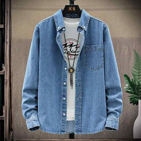 シャツ メンズ 長袖 デニム トップス 青年 春秋 カジュアル 無地 紳士服 ジャケット 普段着 通勤 シンプル ベーシック 羽織り アウター インディゴ