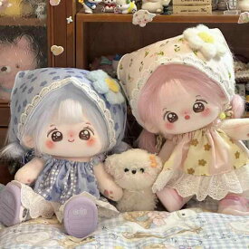 人形 着せ替え ぬいぐるみ 服 ワンピース ヘッドドレス セット コットン ドール かわいい ブルー ピンク 仲夏梦