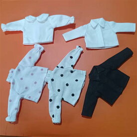 人形 着せ替え人形用服 シャツ トップス 女児用 白 ピンク系 黒 ドット柄 半袖