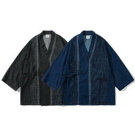ジャケット メンズ レディース 七分袖 デニム ノーカラー アメカジ ヴィンテージ風 切り替え ウォッシュ加工 ゆったり 羽織り ライトアウター カジュアル
