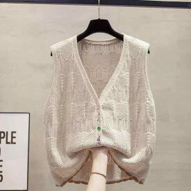 ニットベスト レディース ベスト カーディガン Vネック ニット ノースリーブ 秋服 重ね着 ゆったり 前開き 羽織り 無地 カジュアル 体型カバー 伸縮性 トップス チョッキ 重ね着風 オフィス 通勤通学