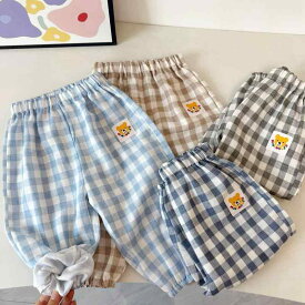 ロングパンツ キッズ 男の子 女の子 綿 チェック柄 防蚊パンツ 柔らかい 通気性 ベビー 虫除け ズボン ゆったり バルーンパンツ サルエルパンツ カジュアル 通学 通園 外遊び 春夏