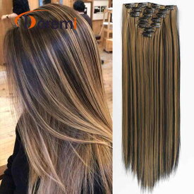 ヘアエクステンション レディース 7点セット ストレート ロング 高温耐熱ファイバー エクステ 55cm 簡単取り付け イメチェン ボリュームアップ