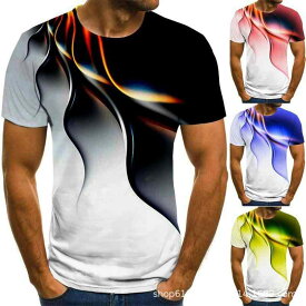 Tシャツ メンズ 半袖 3Dプリント 稲妻柄 トップス クルーネック 通気性 春夏 普段着 アメカジ カジュアル かっこいい おしゃれ スポーツ アウトドア インナー