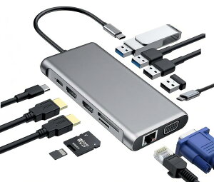 12-in-1 USB C �h�b�L���O�X�e�[�V���� (�f���A��HDMI/4K@60Hz/�M�K�r�b�gLAN/100W PD/USB 3.0/2.0/SD/TF�J�[�h���[�_�[�t��) - MacBook/Dell/HP�Ή� ���j�o�[�T���m�[�g�b�N�h�b�N