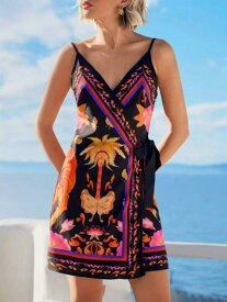ワンピース レディース キャミソール マキシ丈 ロング Vネック リボン ノースリーブ リゾート風 カジュアル 普段使い 旅行 ビーチ 海 春夏 おしゃれ かわいい サマー ドレス