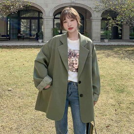 テーラードジャケット レディース 春秋 韓国風 オーバーサイズ ゆったり ラフ カジュアル ドロップショルダー 羽織り 無地