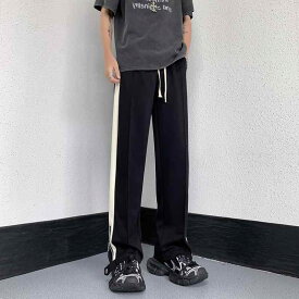 カジュアルパンツ メンズ 直筒 ストレート ジッパー 切り替え カジュアル 街着 普段着 ボトムス ズボン ロングパンツ 長ズボン アメリカンカジュアル ストリート系 リラックス ゆったり シルエット ドレープ感 履き心地 快適 シンプル おしゃれ