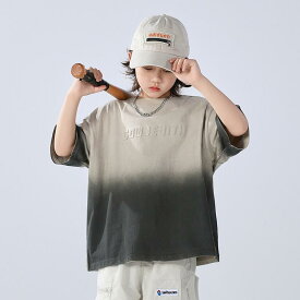 Tシャツ キッズ 男の子 グラデーション 半袖 アルファベット ロゴ 韓国風 カジュアル ゆったり 春夏 おしゃれ かっこいい 通学 運動 スポーツ ストリート系 クルーネック コットン 柔らかい 通気性 アウトドア トップス