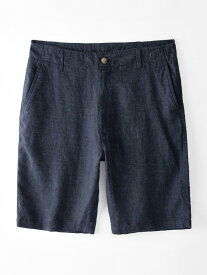 メンズ ストレート リネン混 休闲 つなぎ 5分丈 ボタン なし 青