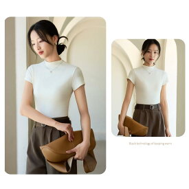 {"result": "Tシャツ レディース 半袖 モックネック 再生繊維 ウール 韓国風 インナー 秋"}