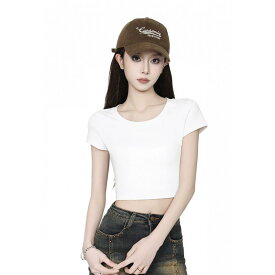 Tシャツ レディース 半袖 白 アメカジ ジャストショルダー スリム 着痩せ フリル袖 ショート丈 夏 シンプル カジュアル 通勤用 普段使い デイリーユース 綿