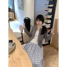 スカート レディース ロング ハイウエスト 綿100％ 青 チェック柄 プリーツ Aライン カジュアル 通学 通勤 学生風 オールシーズン