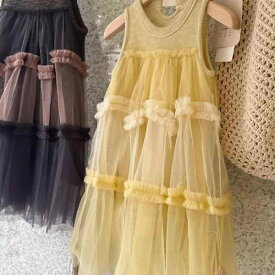 ワンピース 女の子 子供服 春夏 ジャンパースカート キッズ 爽やか リゾート フリル チュール プリンセス風 かわいい 上品 ふんわり きれいめ 普段使い お出かけ 通園 通学 発表会 誕生日 パーティー