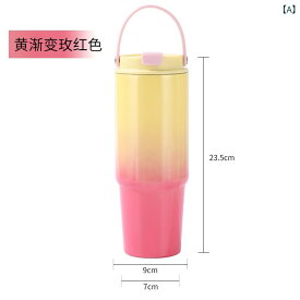 保温カップ グラデーションカラー 大容量 30oz ステンレス 真空断熱 ハンドル付き 車載 持ち運び 耐衝撃 運動 家用 屋外 旅行 通用 メンズ レディース ユニセックス ユニバーサル 黄色グラデーションメスキー 白色グラデーショングリーン ピンクグ
