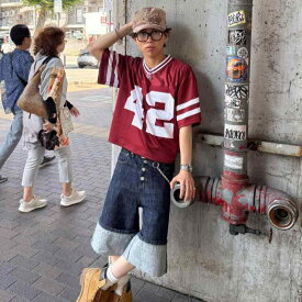 Tシャツ メンズ レディース ヴィンテージ風 Vネック メッシュ 半袖 ゆったり スポーティー ストリート系 おしゃれ カジュアル オールシーズン