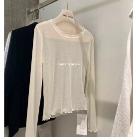 長袖Tシャツ レディース 防晒 接触冷感 木耳辺 切り替え トップス インナー 気質 通勤用 普段使い 快適 伸縮性 吸湿速乾 ポリエステル 再生繊維 セットインスリーブ クルーネック ソリッドカラー ベージュ ブルー ブラック ミッドレングス ミディア