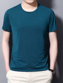Tシャツ メンズ 半袖 モダール 接触冷感 無地 丸首 トップス 薄手 速乾 カジュアル 部屋着 普段使い オールシーズン